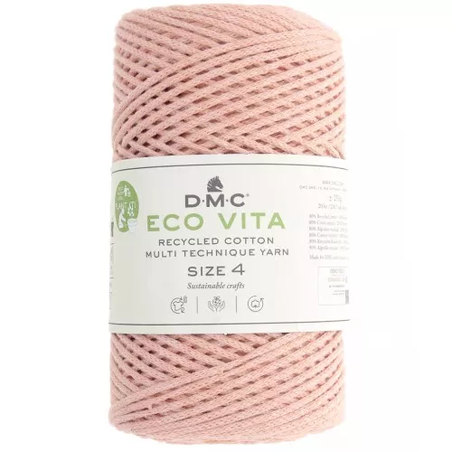 Rocchetto di cordoncino in cotone riciclato DMC 3 mm - Eco Vita 4 - Rosa salmone x 200m