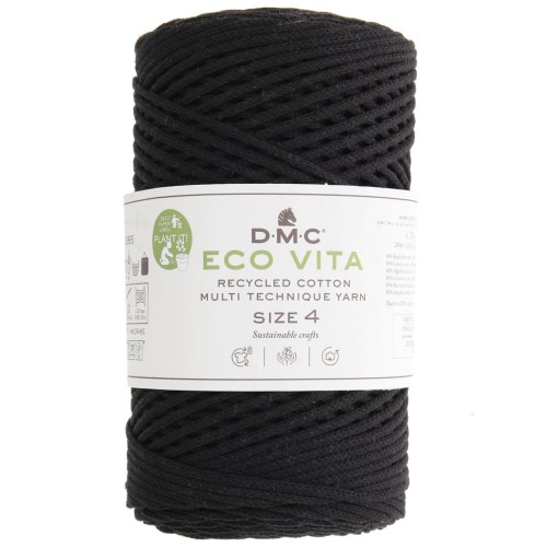 Rocchetto di cordoncino in cotone riciclato DMC 3 mm - Eco Vita 4 - Nero x 200m