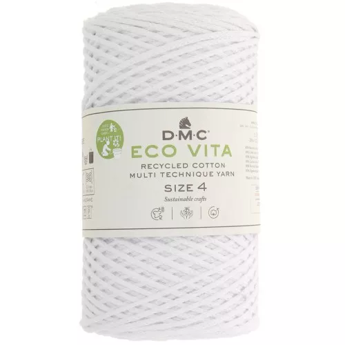 Rocchetto di cordoncino in cotone riciclato DMC 3 mm - Eco Vita 4 - Bianco x 200m