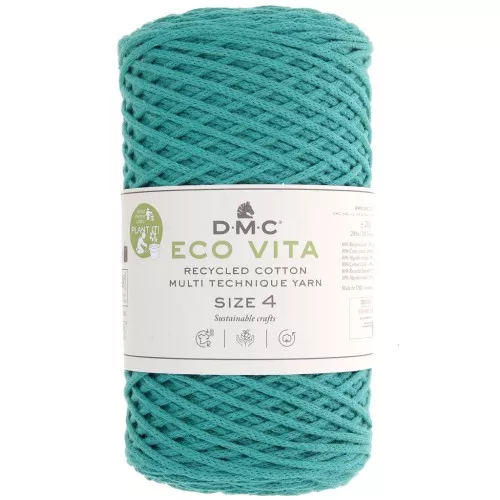 Rocchetto di cordoncino in cotone riciclato DMC 3 mm - Eco Vita 4 - Verde turchese x 200 m