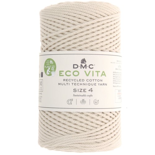 Rocchetto di cordoncino in cotone riciclato DMC 3 mm - Eco Vita 4 - Naturale x 200m