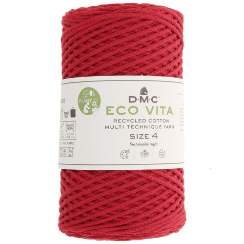 Rocchetto di cordoncino in cotone riciclato DMC 3 mm - Eco Vita 4 - Rosso x 200m