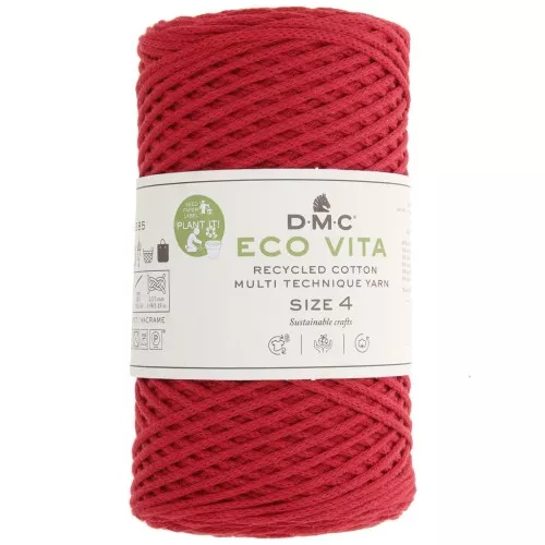 Rocchetto di cordoncino in cotone riciclato DMC 3 mm - Eco Vita 4 - Rosso x 200m