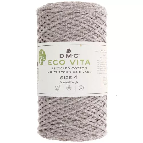 Rocchetto di cordoncino in cotone riciclato DMC 3 mm - Eco Vita 4 - Grigio x 200m