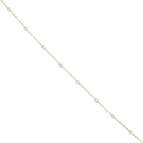 Catena forzatina e perline da 3,4mm Acciaio inossidabile 304 dorato - Bianco x1m