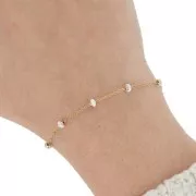 Catena forzatina e perline da 3,4mm Acciaio inossidabile 304 dorato - Bianco x1m