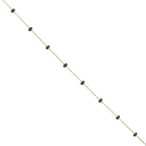 Catena forzatina e perline da 3,4 mm - Acciaio inox 304 dorato - Nero x1m