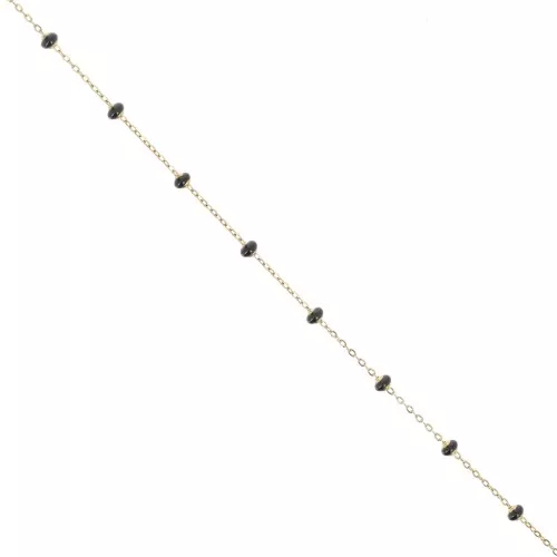 Catena forzatina e perline da 3,4 mm - Acciaio inox 304 dorato - Nero x1m