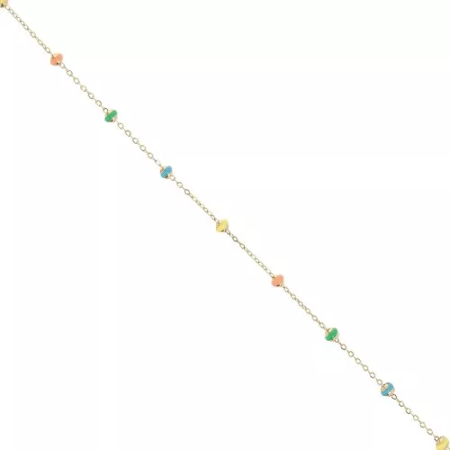 Catena maglia forzatina e perle 3,4 mm - Acciaio inox304 dorato - Multicolore x1m