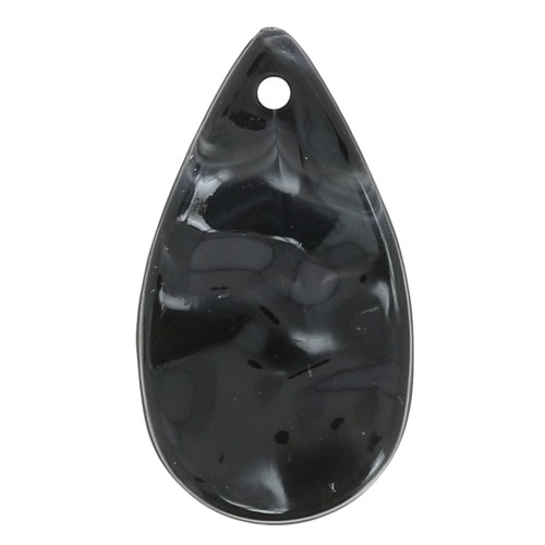 Pendenti goccia in acrilico, ondulati, 30x17 mm - Nero marmorizzato - Bianco x6