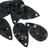 Pendenti goccia in acrilico, ondulati, 30x17 mm - Nero marmorizzato - Bianco x6