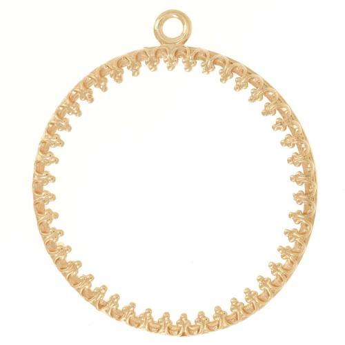 Pendente lavorato rotondo per cabochon piatto da 26 mm - placcato oro 3 micron x1