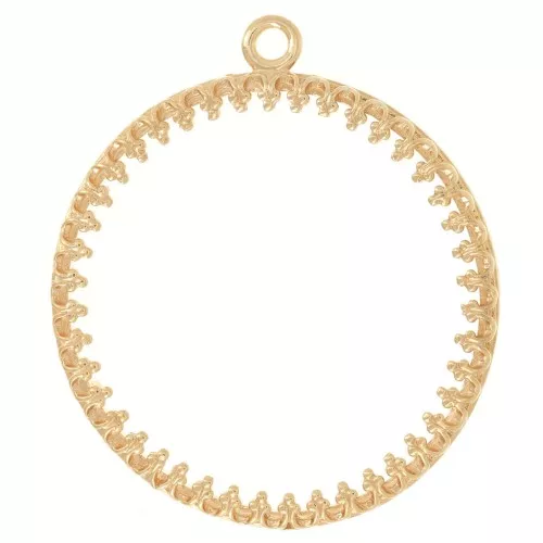Pendente lavorato rotondo per cabochon piatto da 26 mm - placcato oro 3 micron x1