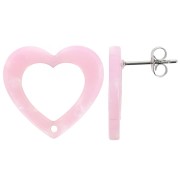 Orecchini perno cuore scavato 19x21 mm - Tartaruga Rosa Perla x2