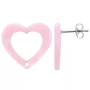 Orecchini perno cuore scavato 19x21 mm - Tartaruga Rosa Perla x2