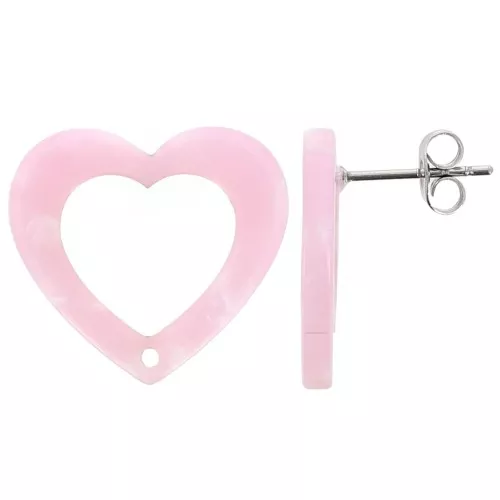 Orecchini perno cuore scavato 19x21 mm - Tartaruga Rosa Perla x2