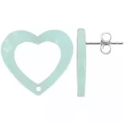 Orecchini perno cuore scavato 19x21 mm - Tartaruga Menta Perla x2