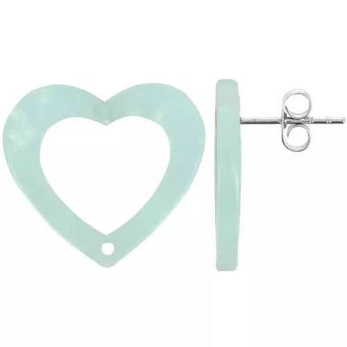 Orecchini perno cuore scavato 19x21 mm - Tartaruga Menta Perla x2