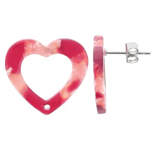 Orecchini perno cuore scavato 19x21 mm - Tartaruga - Rosso x2
