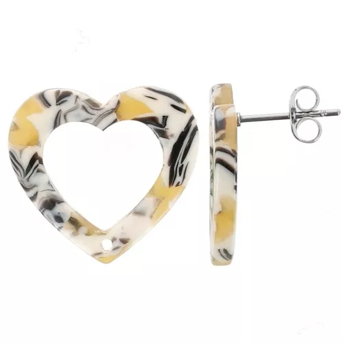 Orecchini perno cuore scavato 19x21 mm - Tartaruga - Ocra x2
