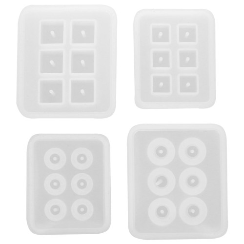 Set di 4 stampi in silicone per la realizzazione di perline in resina rotonde e quadrate