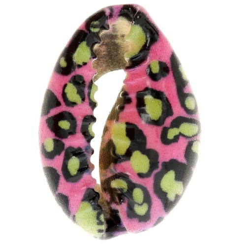 Conchiglia Cauri 18-23 mm stampa leopardo Verde chiaro - Rosa confetto - Nero x1