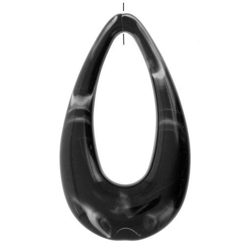 Pendente a goccia cavo 45x25,5 mm, acrilico - Nero marmorizzato - Bianco x1