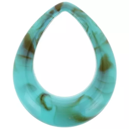 Pendente in acrilico a goccia cava 53x43,5 mm - Turchese marmorizzato - Marrone x1