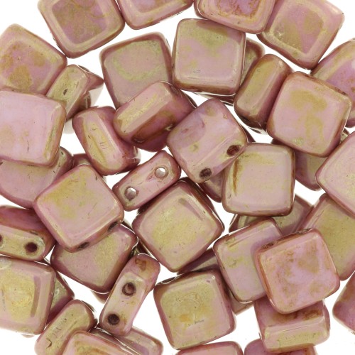 Tile beads 6 mm Luster Opaque Rose/Gold x50