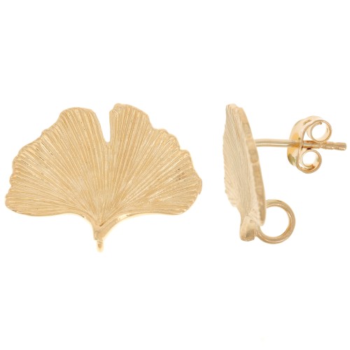 Orecchini a perno con foglie di ginkgo 15x22 mm - placcati oro 3 micron x2