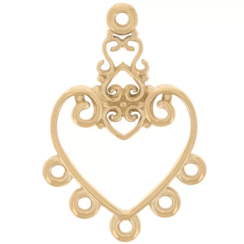 Pendente a cuore 31x21 mm e 5 anelli chiusi - Acciaio inossidabile 316L dorato x1