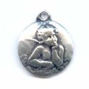 Ciondolo tondo bombato Angelo mm. 16 argentato antico x1