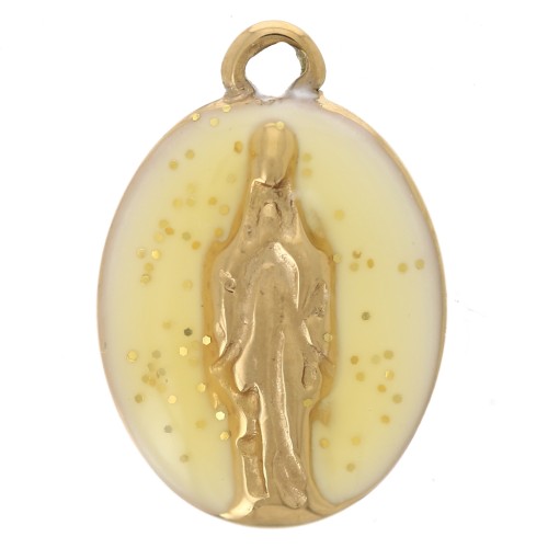 Ciondolo ovale 14,5x10 mm motivo religioso 304L acciaio inossidabile Dorato Giallo Brillantini x1