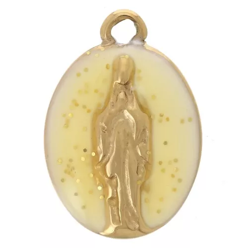 Ciondolo ovale 14,5x10 mm motivo religioso 304L acciaio inossidabile Dorato Giallo Brillantini x1