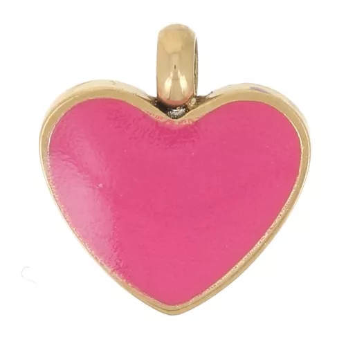 Ciondolo cuore 8x7,5 mm con resina epossidica - Acciaio inox 316L dorato Fucsia x1