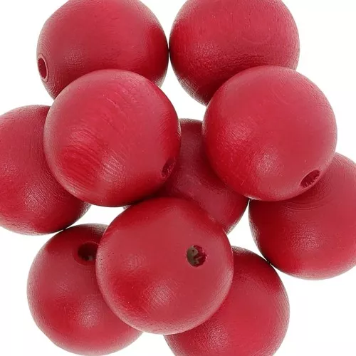 Perla tonda in legno mm. 20 rosso x5