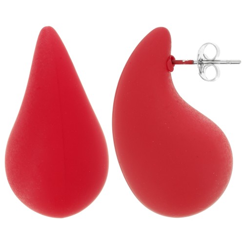 Orecchini a goccia bombati 31x17 mm in acrilico effetto gomma - Rosso opaco x2