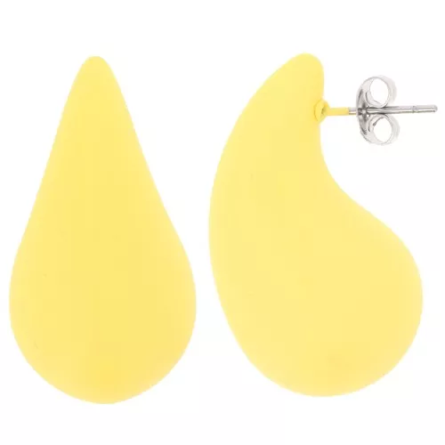 Orecchini tondi a goccia 31x17 mm in acrilico effetto gomma - Giallo opaco x2