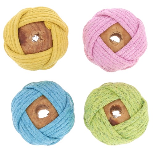 Cadeau - Perles rondes bois recouverte fil coton - Couleur & taille aléatoires x4
