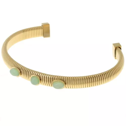 Bracciale regolabile 7x160mm 3 cabochon di amazzonite Acciaio inox dorato 304L x1