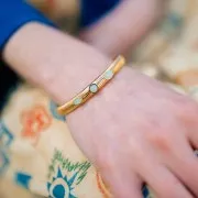 Bracciale regolabile 7x160mm 3 cabochon di amazzonite Acciaio inox dorato 304L x1