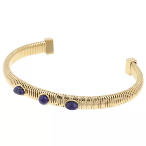 Bracciale regolabile 7x160 mm 3 cabochon Lapislazzuli -Acciaio inox304L dorato x1