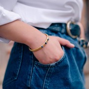 Bracciale regolabile 7x160 mm 3 cabochon Lapislazzuli -Acciaio inox304L dorato x1