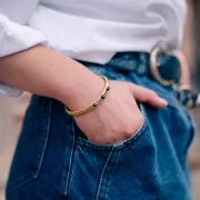 Bracciale regolabile 7x160 mm 3 cabochon Lapislazzuli -Acciaio inox304L dorato x1