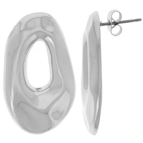 Orecchini ovali irregolari martellati 31x18 mm - Placcatura in argento fino x2