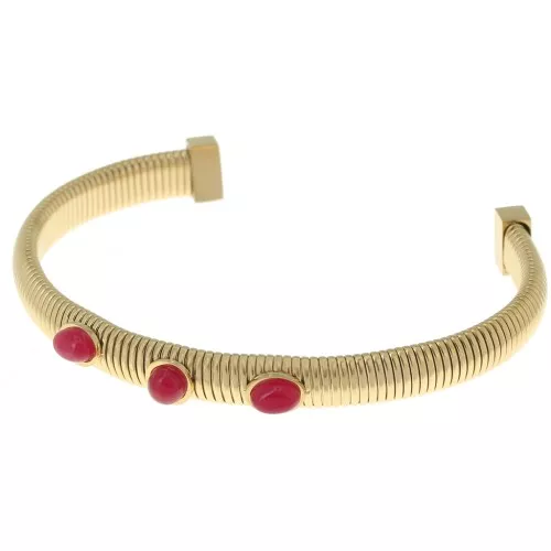 Bracciale regolabile 7x160mm 3 cabochon Agata rossa Acciaio inox 304L dorato x1