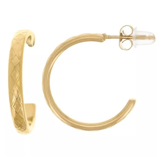 Orecchini aperti larghi 21 mm - effetto intrecciato - acciaio inox 316L dorato x2