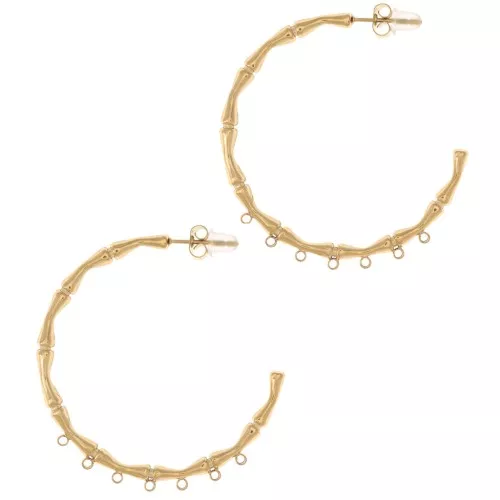 Orecchini a cerchio effetto bambù da 38 mm con 7 anelli chiusi - Acciaio inossidabile 316L dorato x2