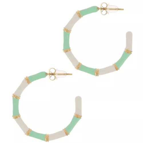 Orecchini cerchio effetto bambù 30mm con resina Acciaio inox 316L dorato Menta x2