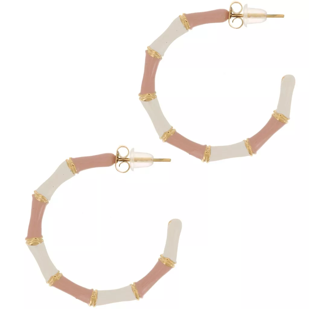Namana Orecchini A Cerchio Bambù In Acciaio Inossidabile 30mm - Placcati Oro Rosa 18K - Anallergici